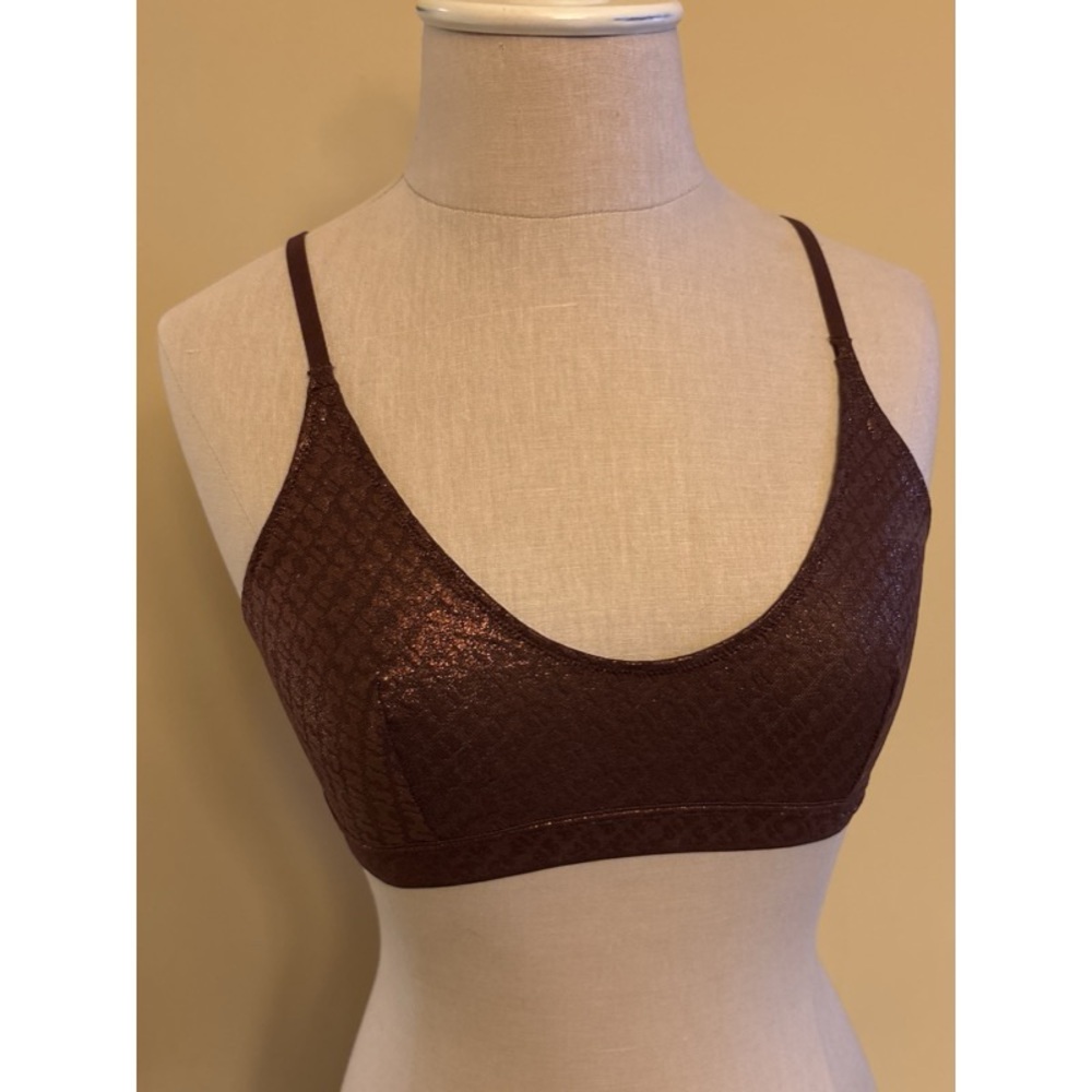 SKIMS: LOGO MESH FOIL TRIANGLE BRALETTE (COCOA)